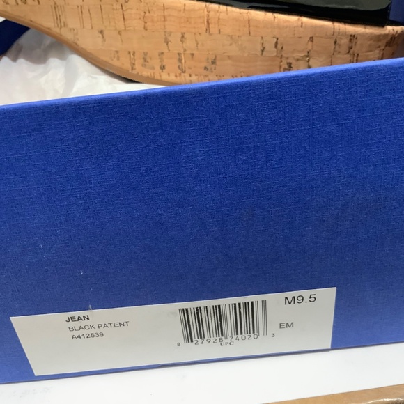 Stuart Weitzman Jean Black Leather Cork Wedge Platform Sandals  Summer Heels 9.5 - Picture 6 of 9